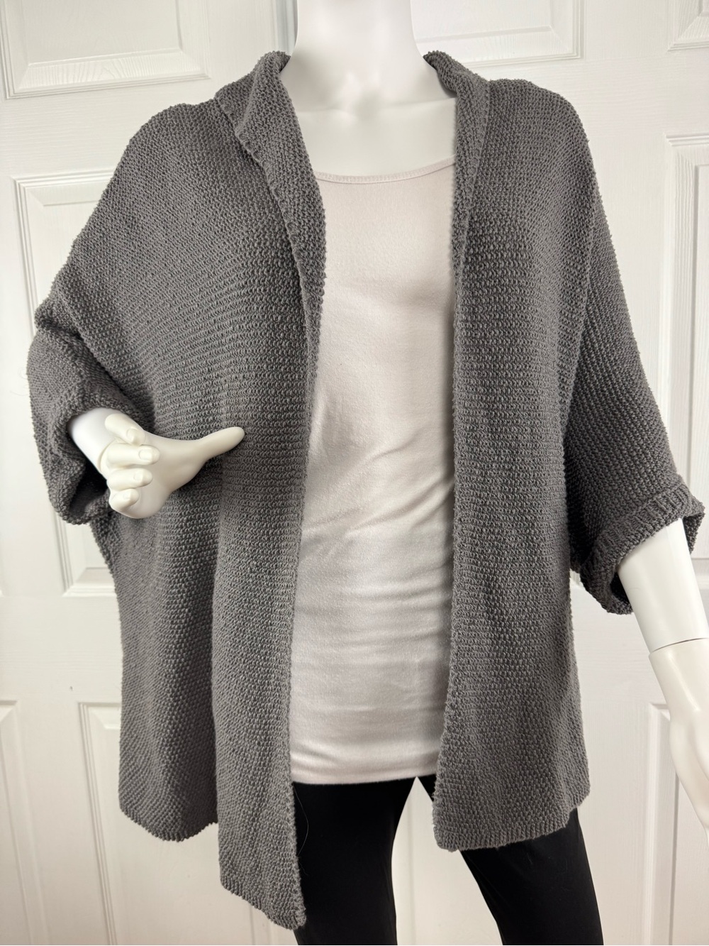 Cozy Open-Front Knit Cardigan Sweater — Gray